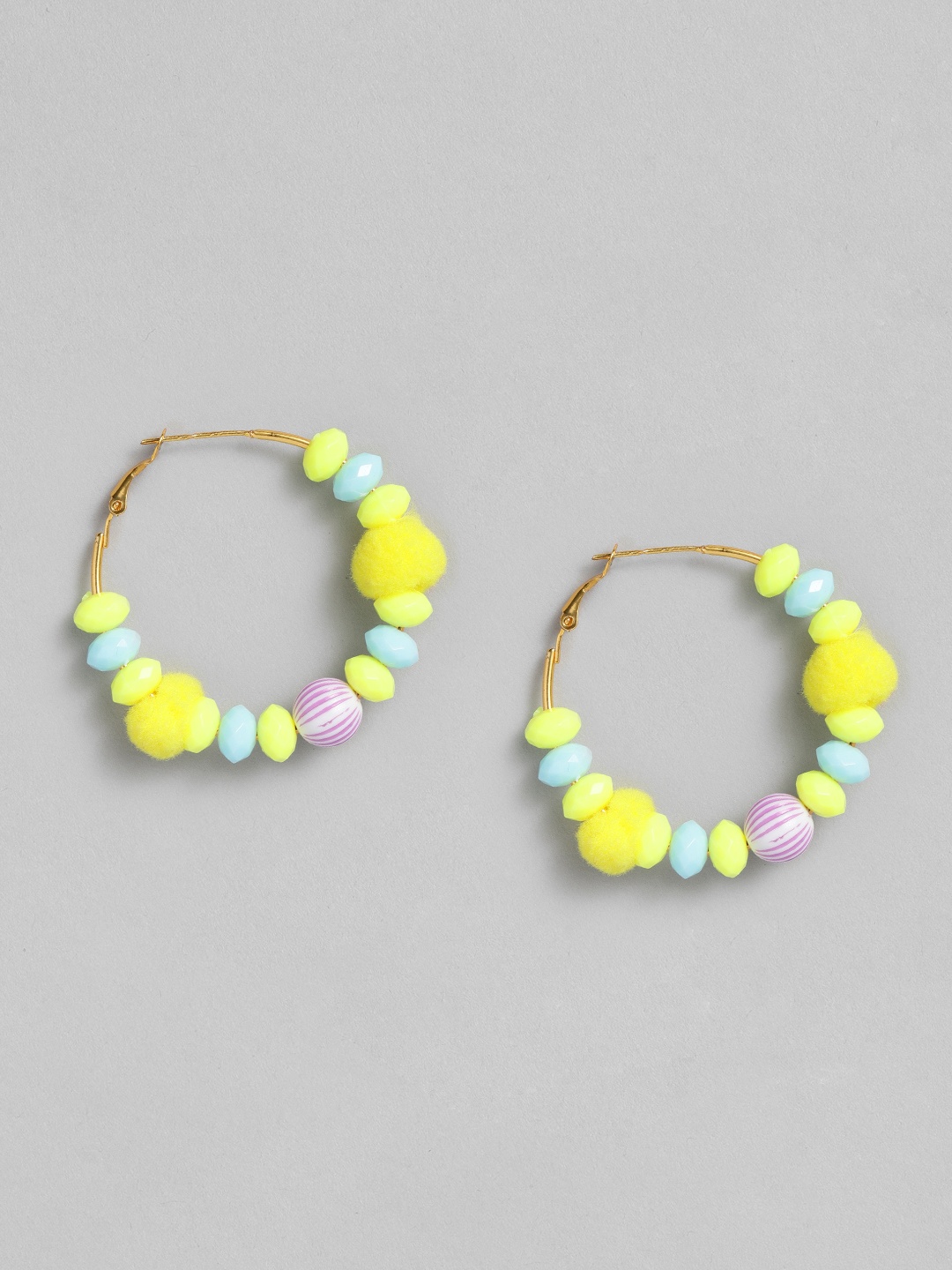 

Sangria Beaded Circular Design Pom Pom Hoop Earrings, Yellow