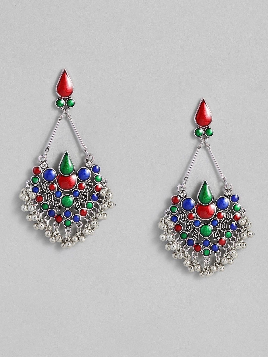 

Sangria Geometric Enamelled Drop Earrings, Silver