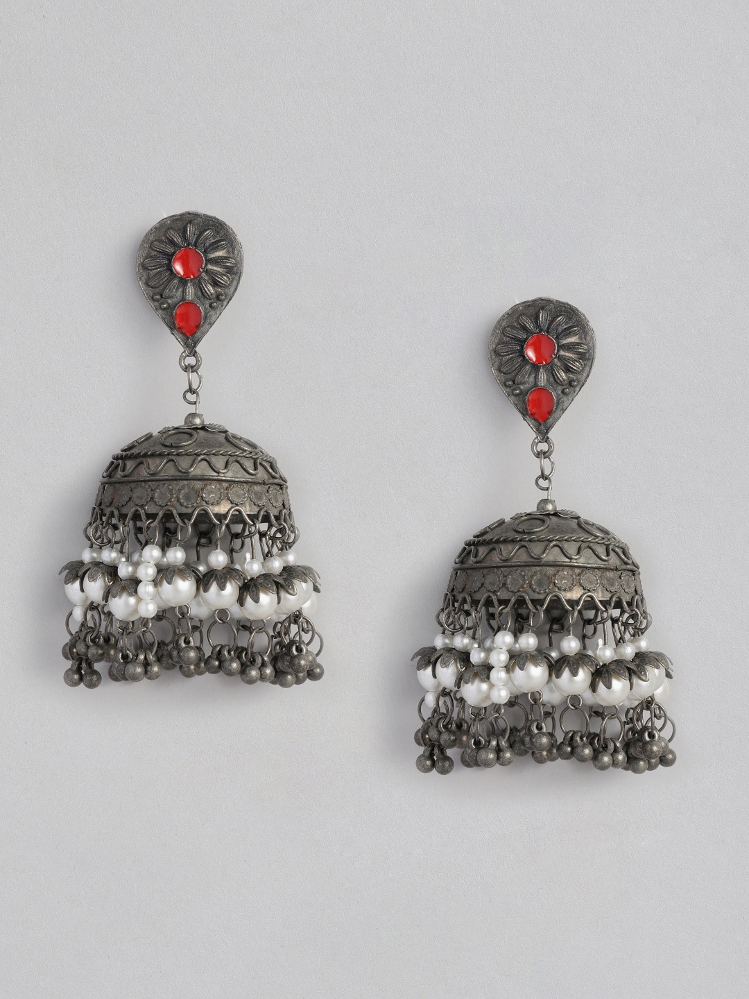 

Sangria Oxidised Dome Shaped Jhumkas Earrings, Silver