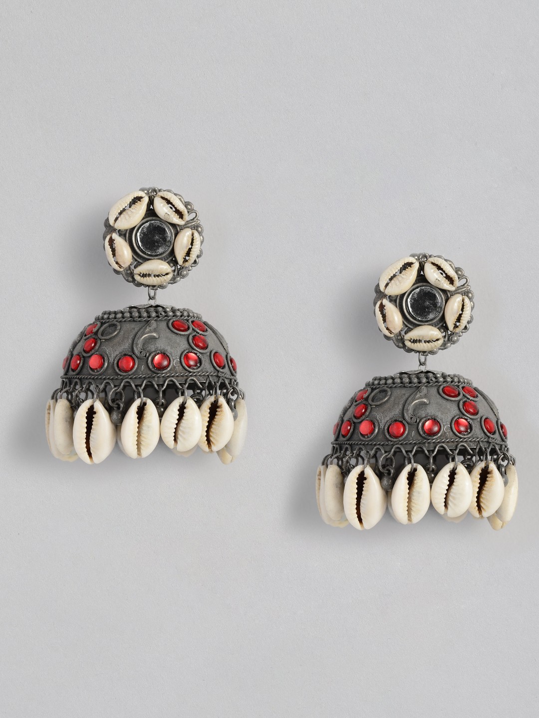 

Sangria Oxidised Dome Shaped Jhumkas Earrings, Silver