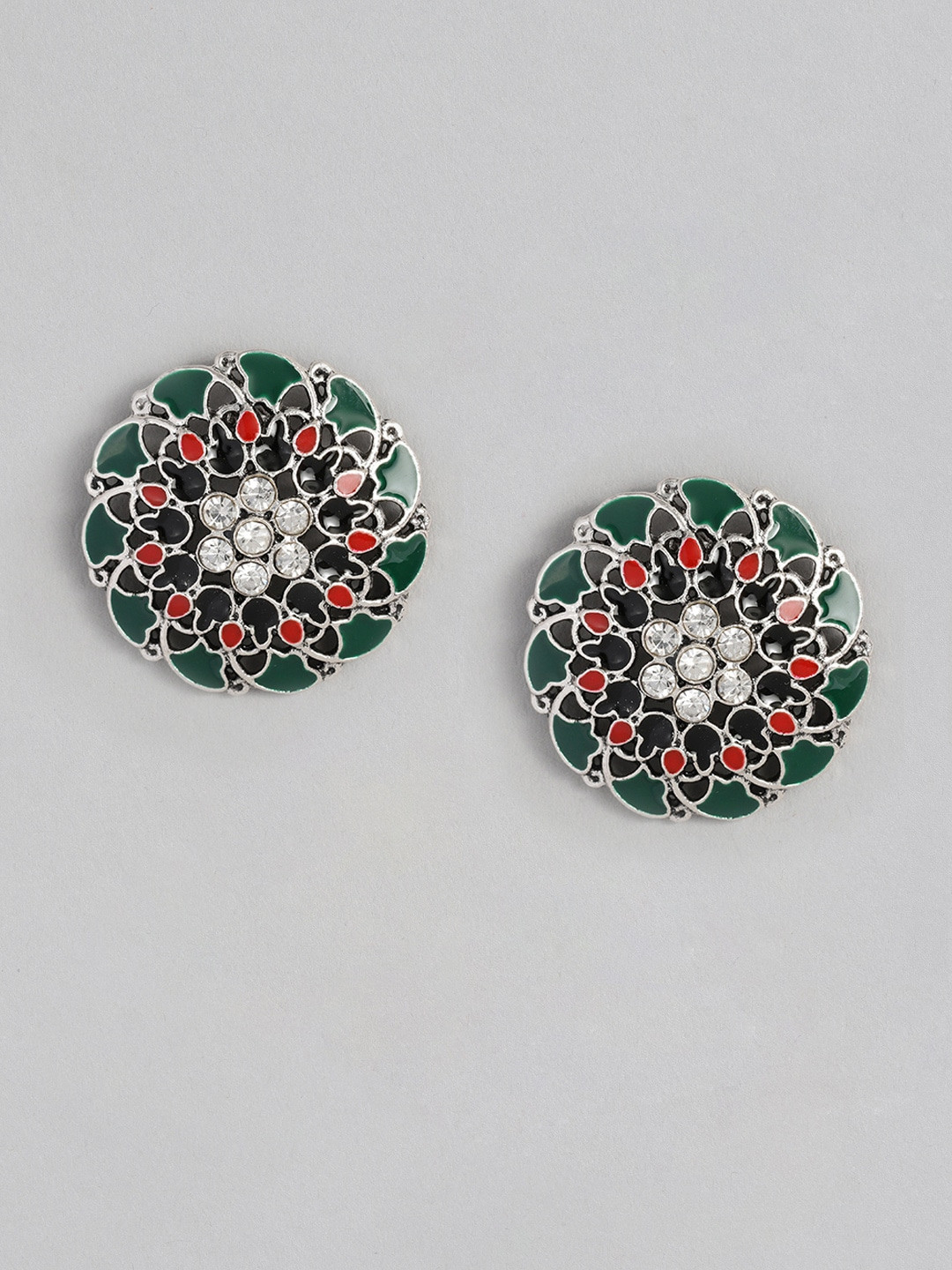 

Sangria Multi-Coloured Enamelled Stone Studded Oversized Studs