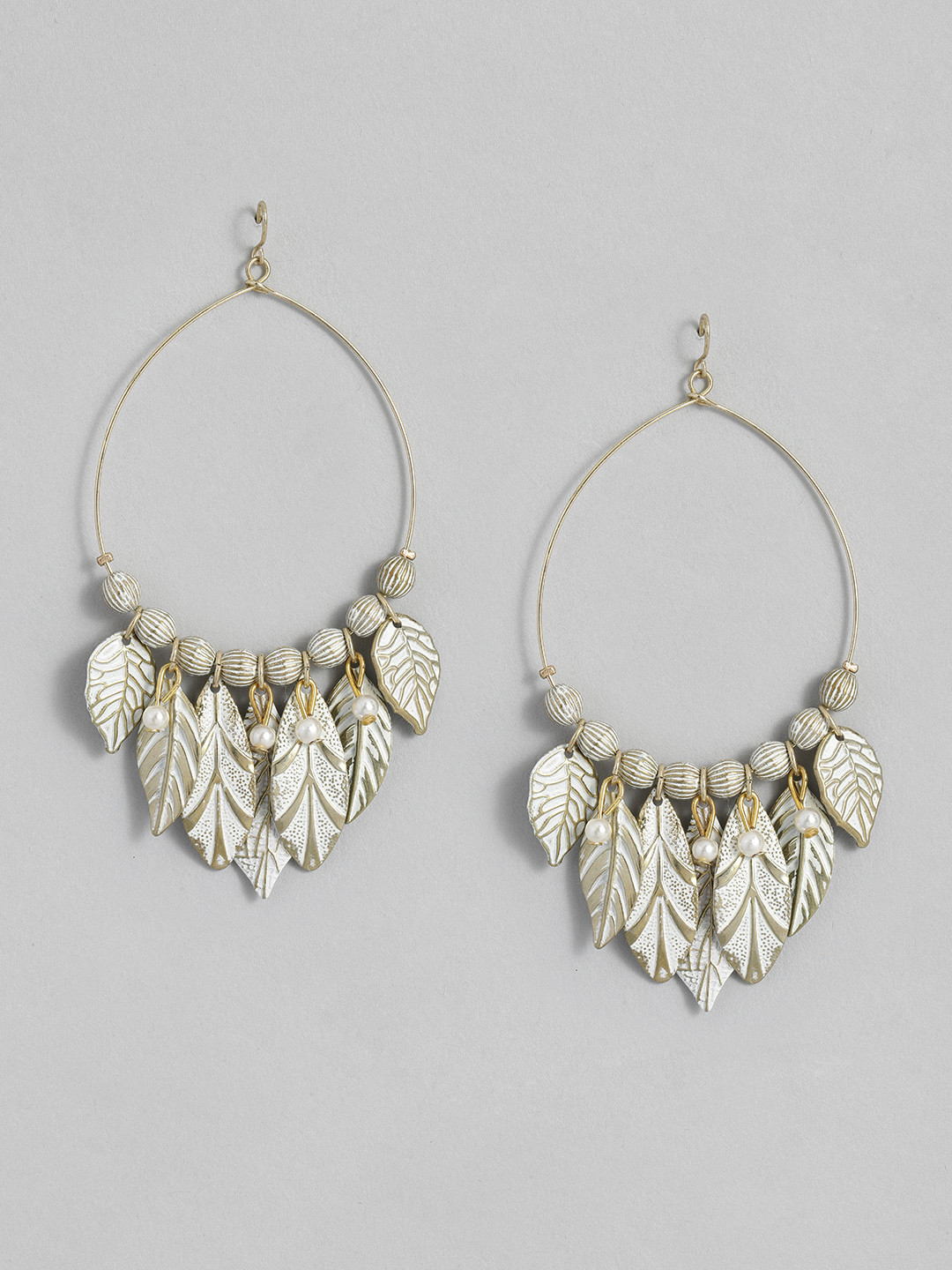

Sangria Gold-Toned Leaf Shaped Beaded Drop Earrings