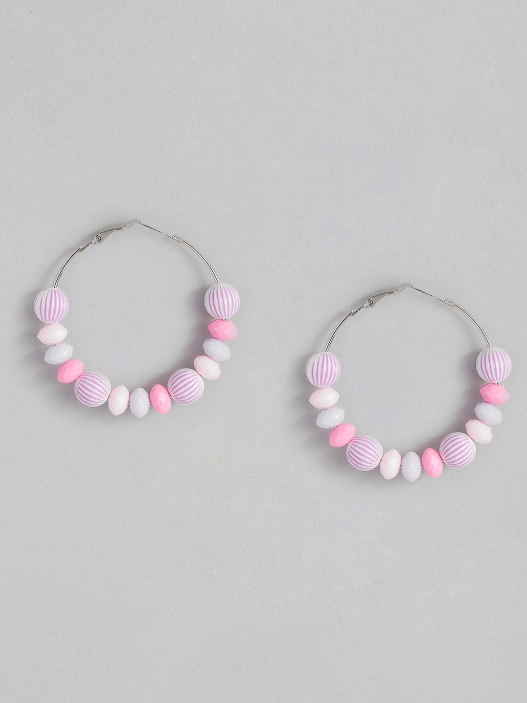 

Sangria Beaded Circular Design Hoop Earrings, Pink