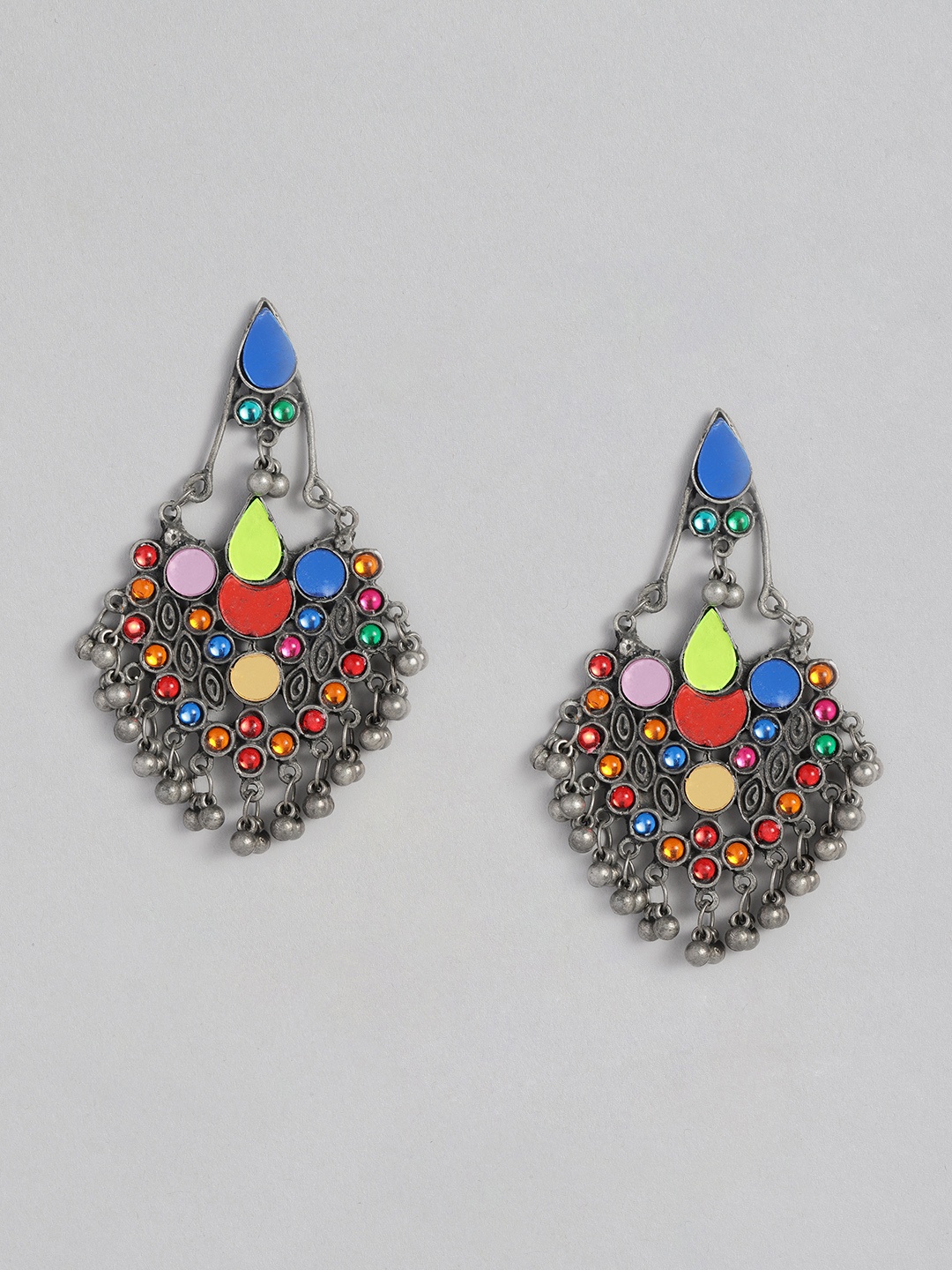 

Sangria Multicoloured Oxidised Geometric Drop Earrings, Multi