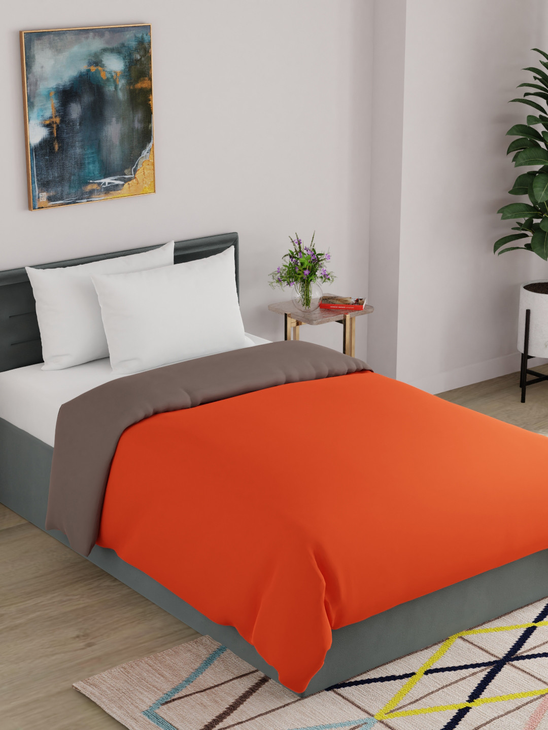 

United Colors of Benetton Orange & Taupe 150 GSM Reversible Single Bed Comforter