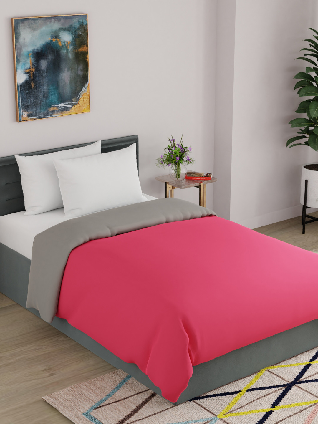 

United Colors of Benetton Pink & Grey Microfiber 150 GSM Reversible Single Bed Comforter