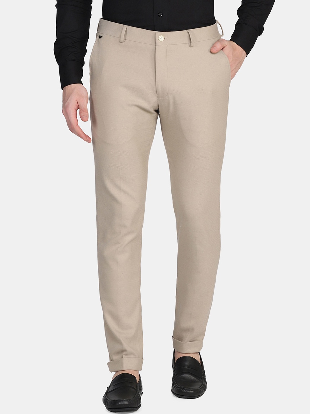 

Blackberrys Men Beige Slim Fit Low-Rise Trousers
