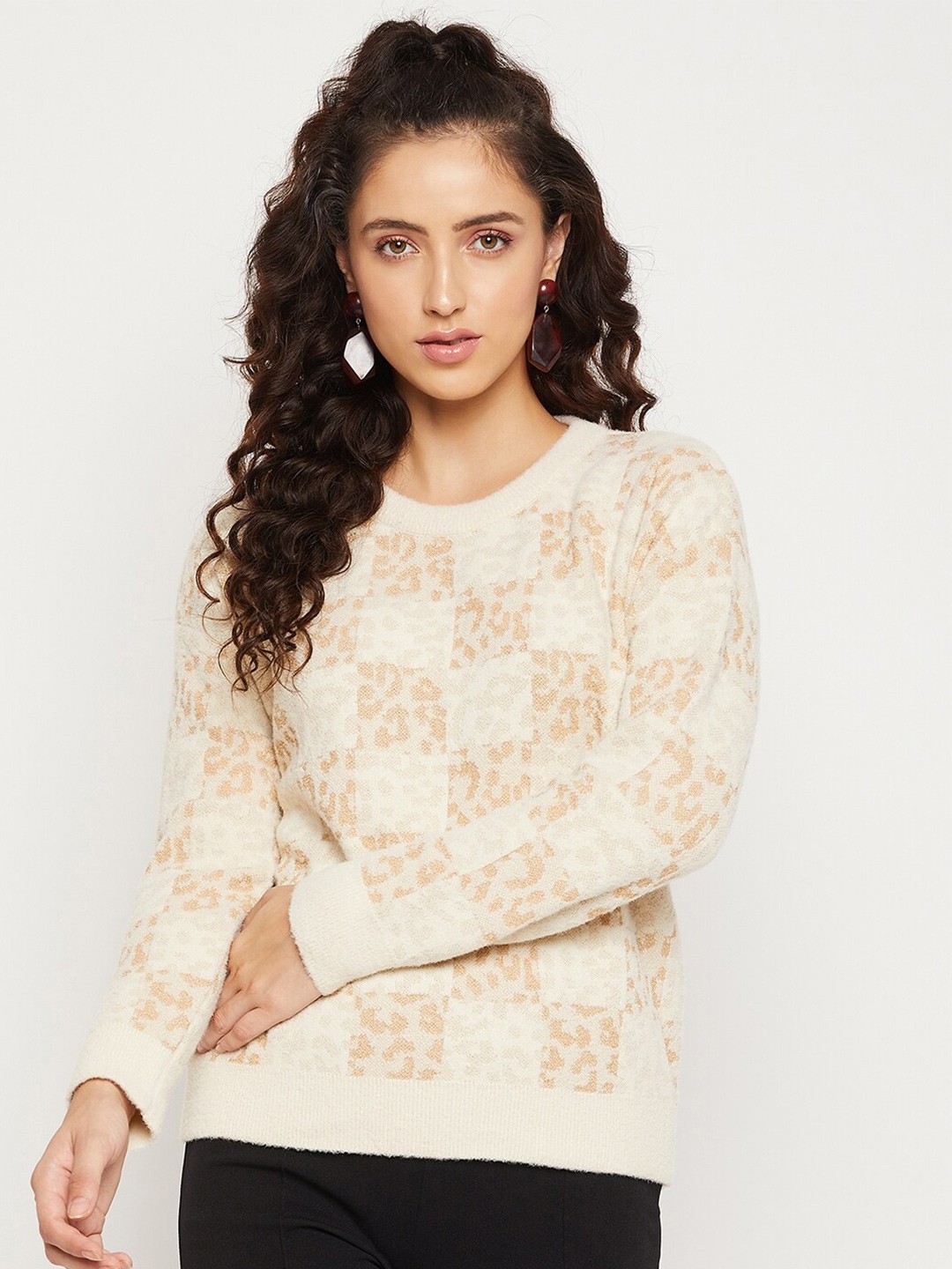 

Madame Women Beige & Brown Printed Pullover