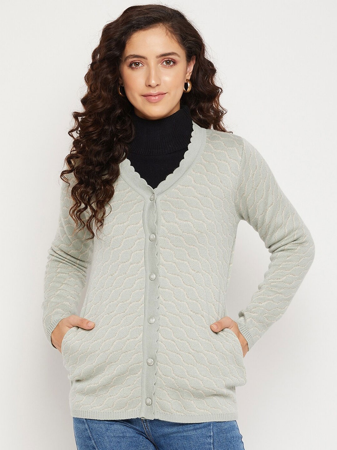 

Madame Women Green Cable Knit Cardigan