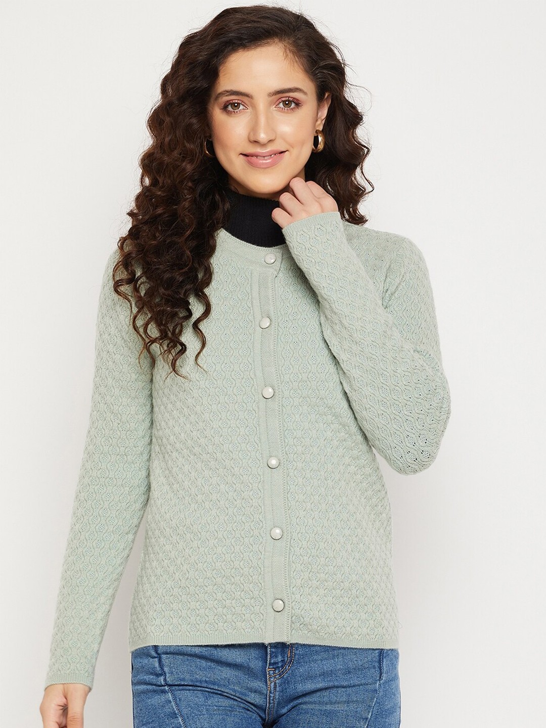 

Madame Women Green Cable Knit Cardigan
