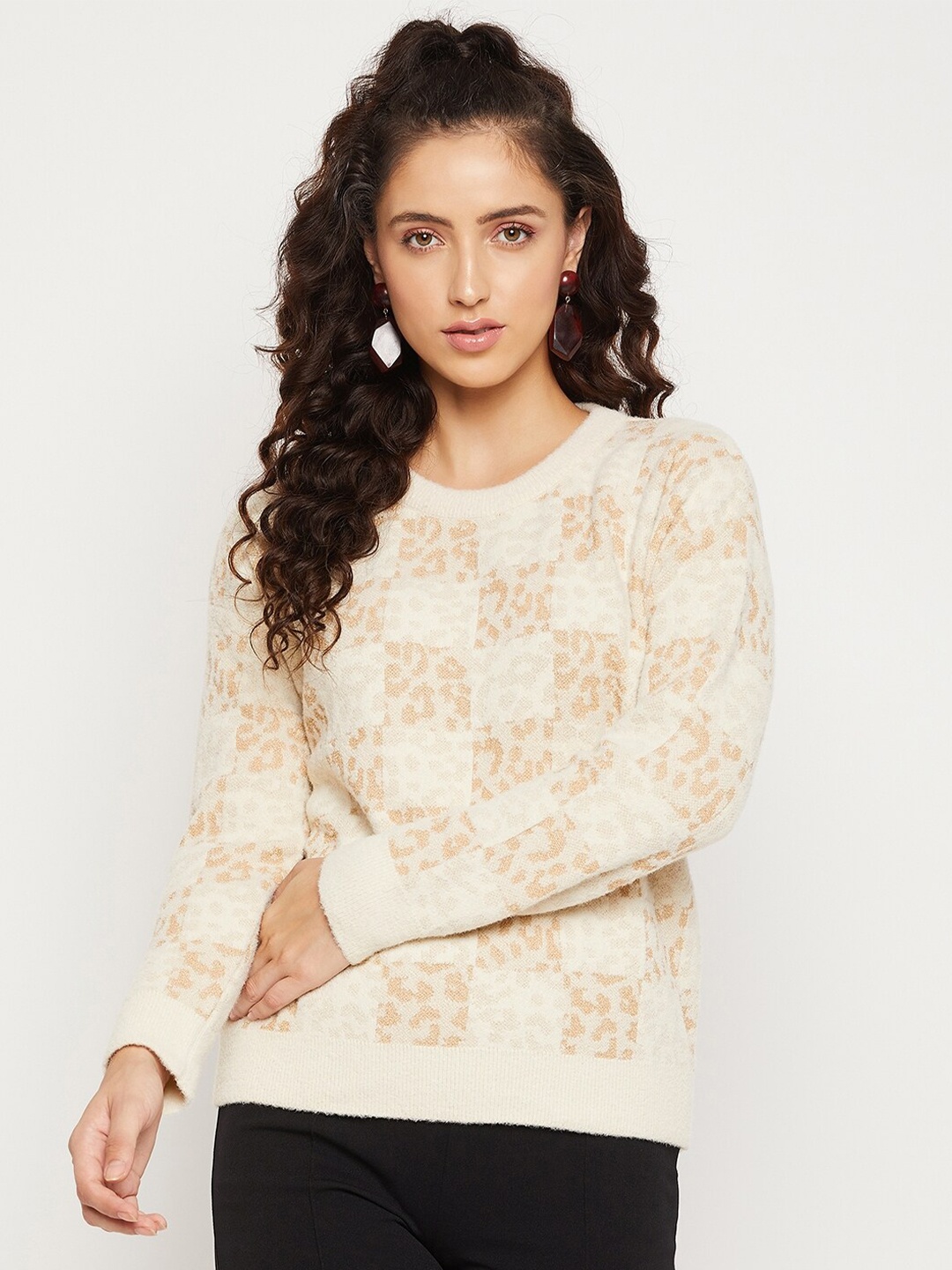 

Madame Women Beige Printed Pullover