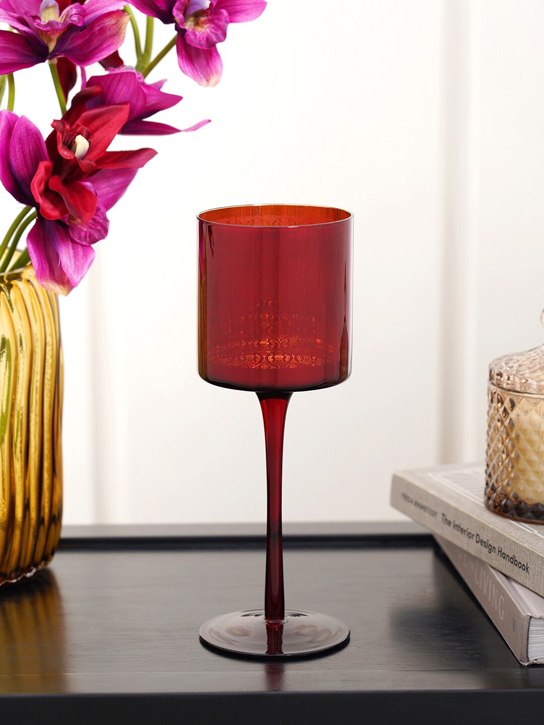 

Pure Home and Living Red Glass Textured Candle Holders