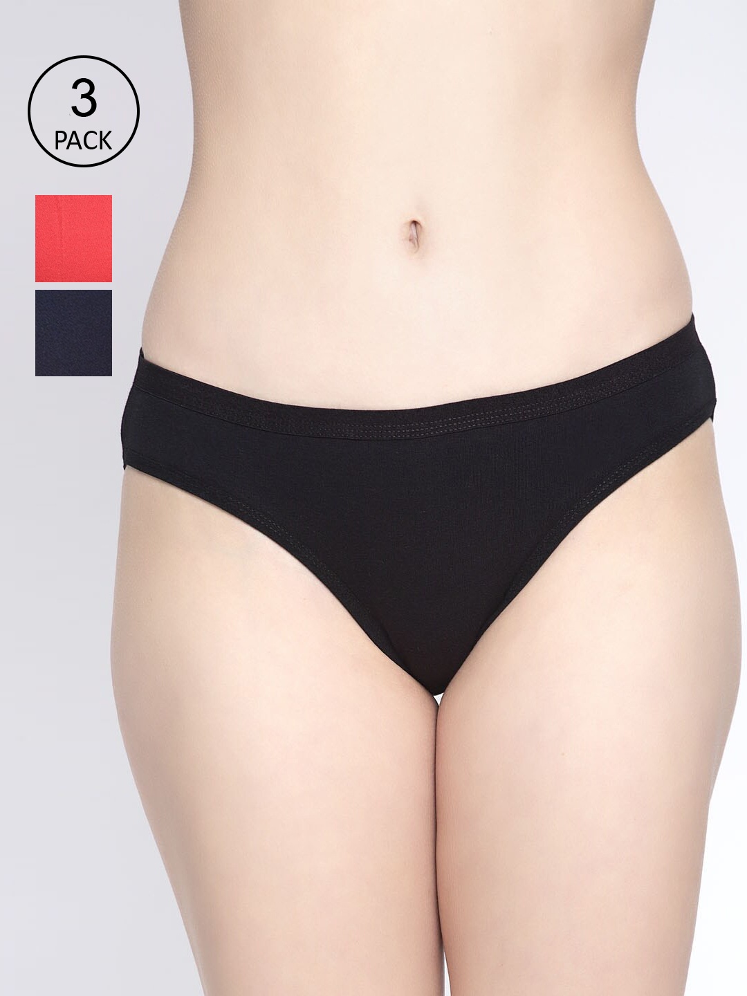 

GRACIT Women Pack of 3 Black & Coral Solid Cotton Lycra Hipster Briefs