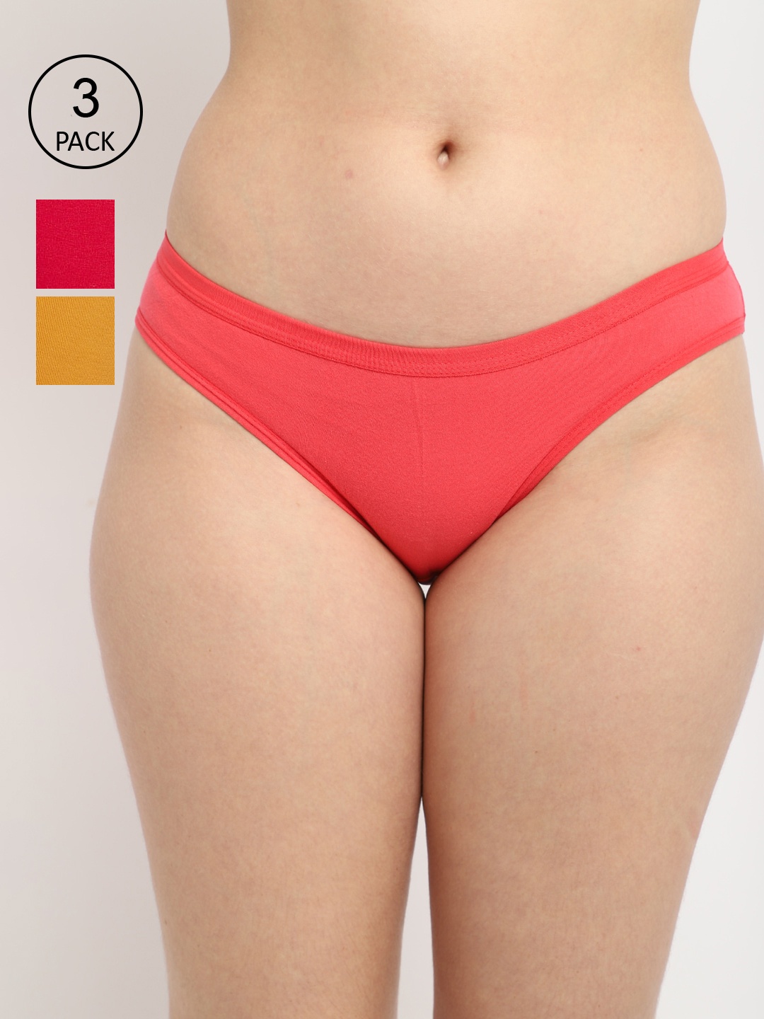 

GRACIT Women Pack Of 3 Red & Pink Solid Hipster Briefs