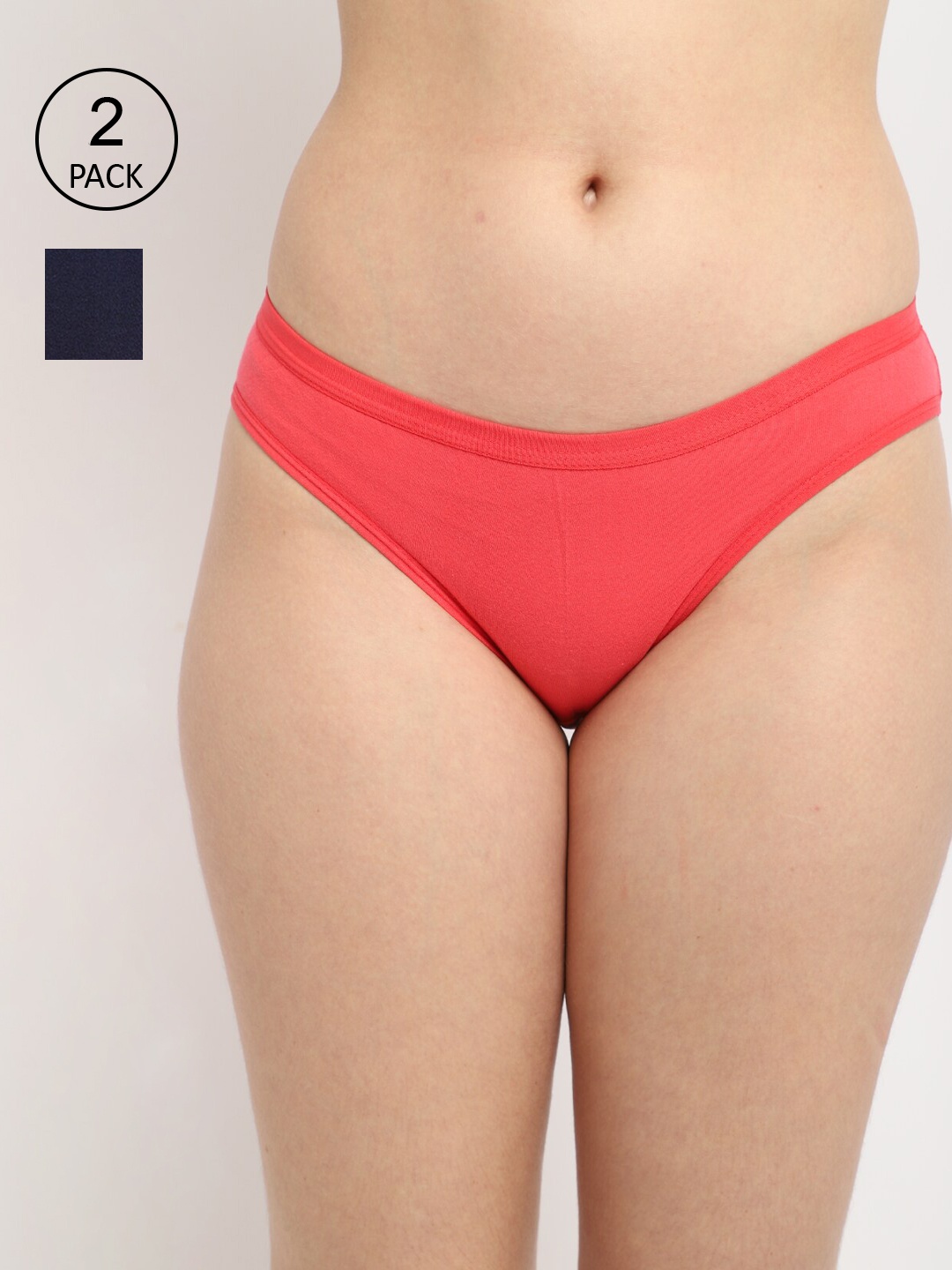 

GRACIT Women Pack Of 2 Navy Blue & Coral Solid Hipster Cotton Briefs