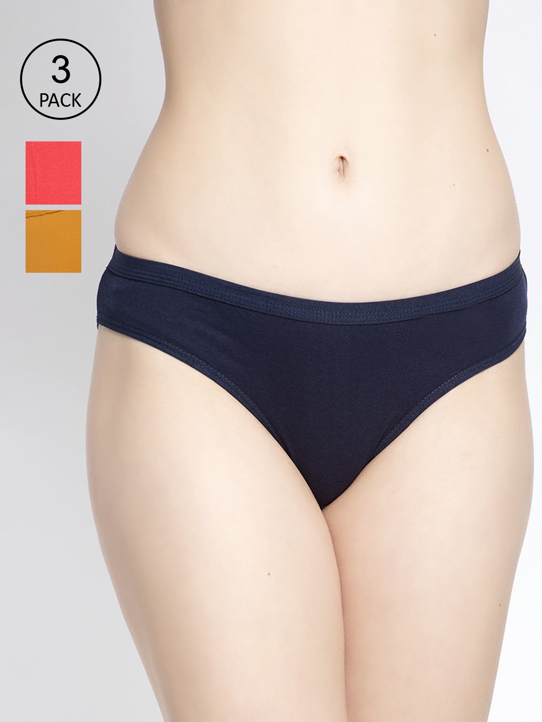 

GRACIT Women Pack Of 3 Orange & Navy Blue Solid Hipster Briefs