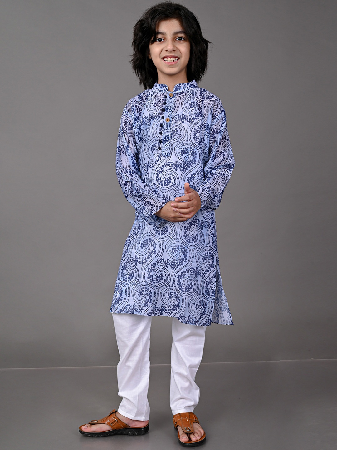 

VESHAM Boys Geometric Printed Kurta with Pyjama, Navy blue