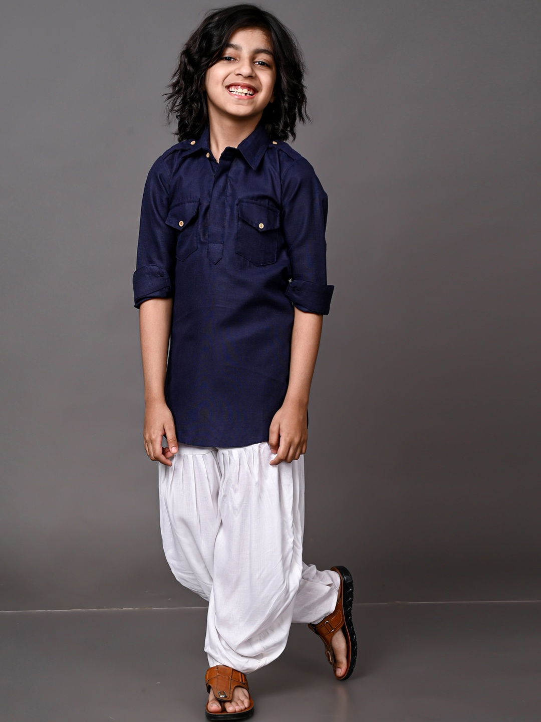 

VESHAM Boys Solid Kurta with Patiala, Blue