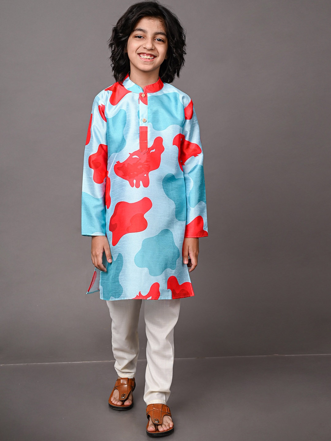 

VESHAM Boys Printed Kurta with Pyjamas, Turquoise blue