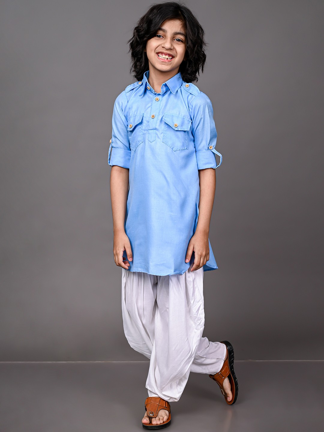 

VESHAM Boys Yoke Design Kurta with Patiala Set, Blue