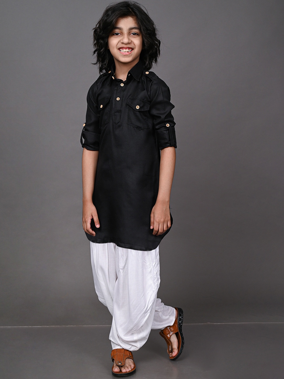 

VESHAM Boys Pathani Cotton Blend Kurta with Patiala, Black