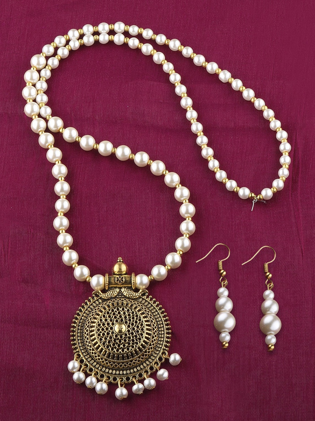 

Silver Shine Gold-Plated & White Pearl Studded Jewellery Set