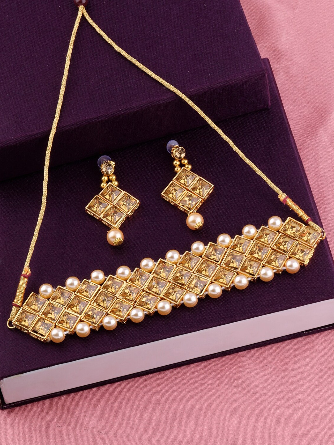 

Silver Shine Gold-Plated & Toned Stone Studded Jewellery Set