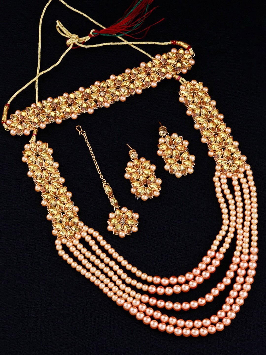 

Silver Shine Gold-Plated & Pearl Studded Jewellery Set