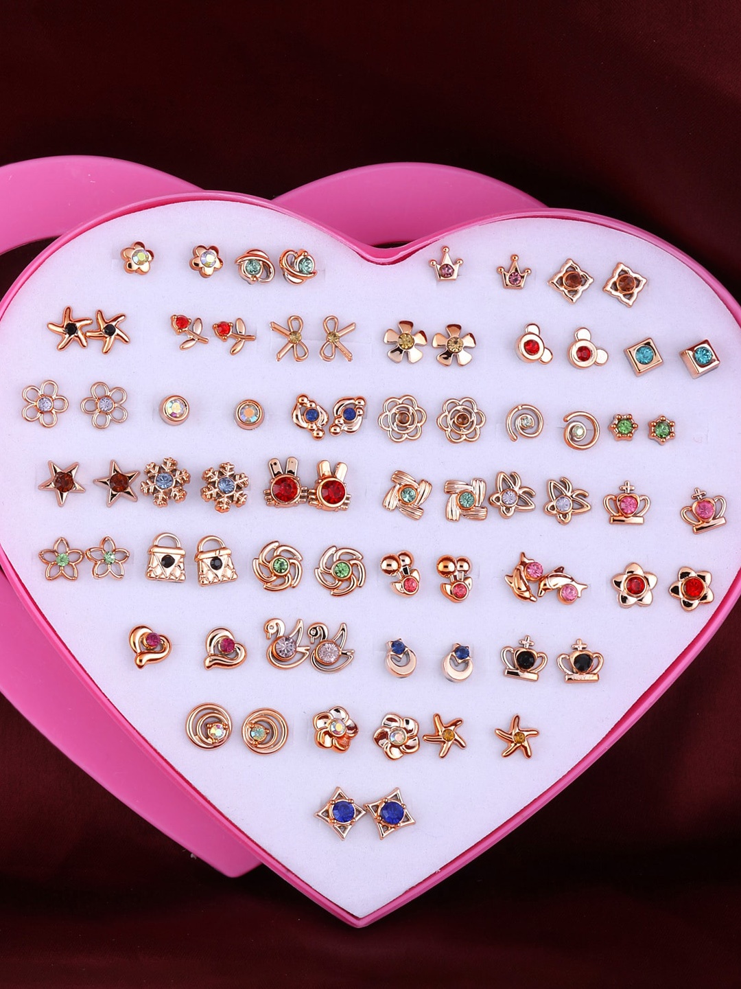 

Silver Shine Gold Plated & Red Set of 26 Contemporary Studs Earrings