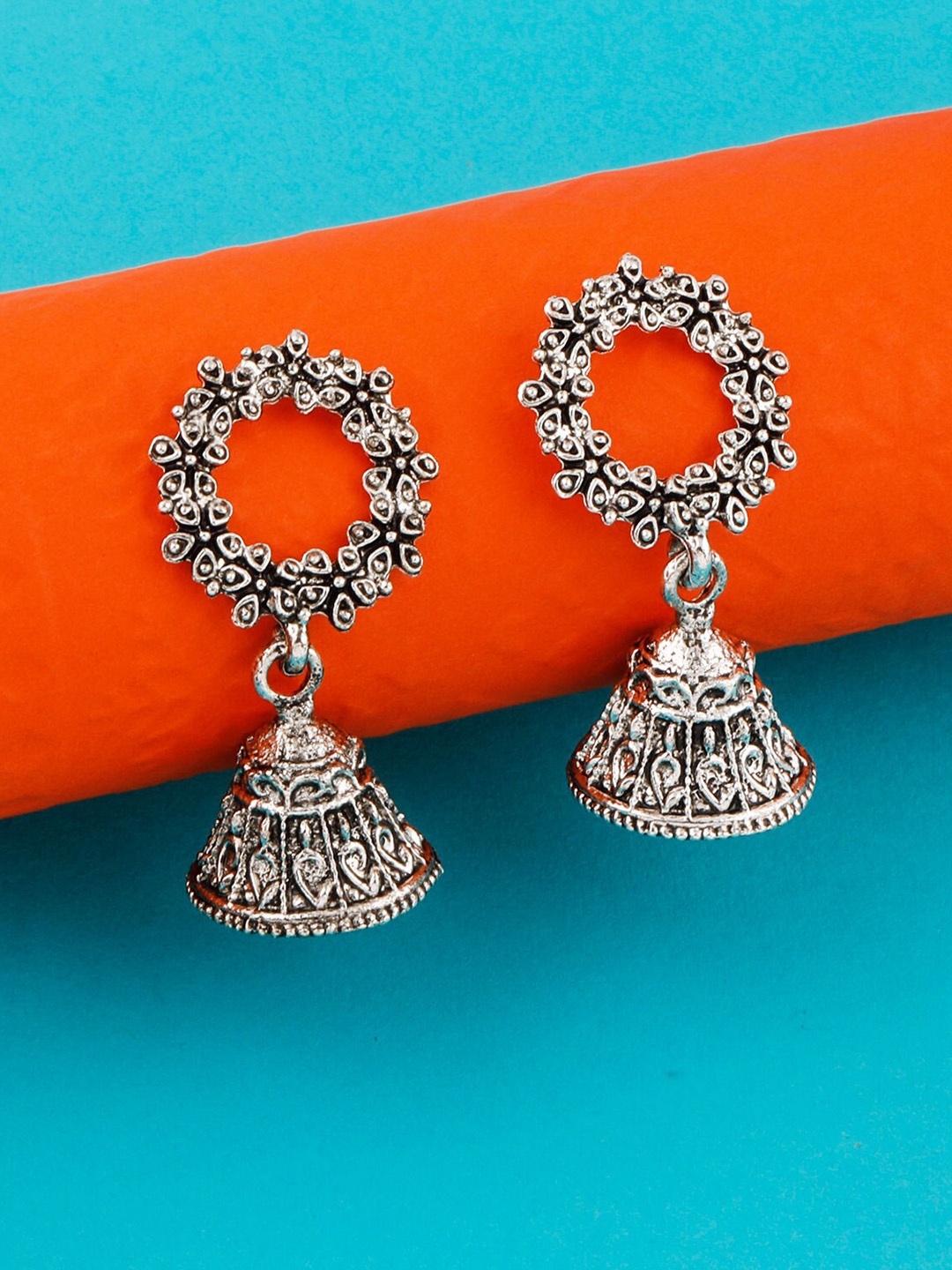 

Silver Shine Silver Plated Contemporary Jhumkas Earrings