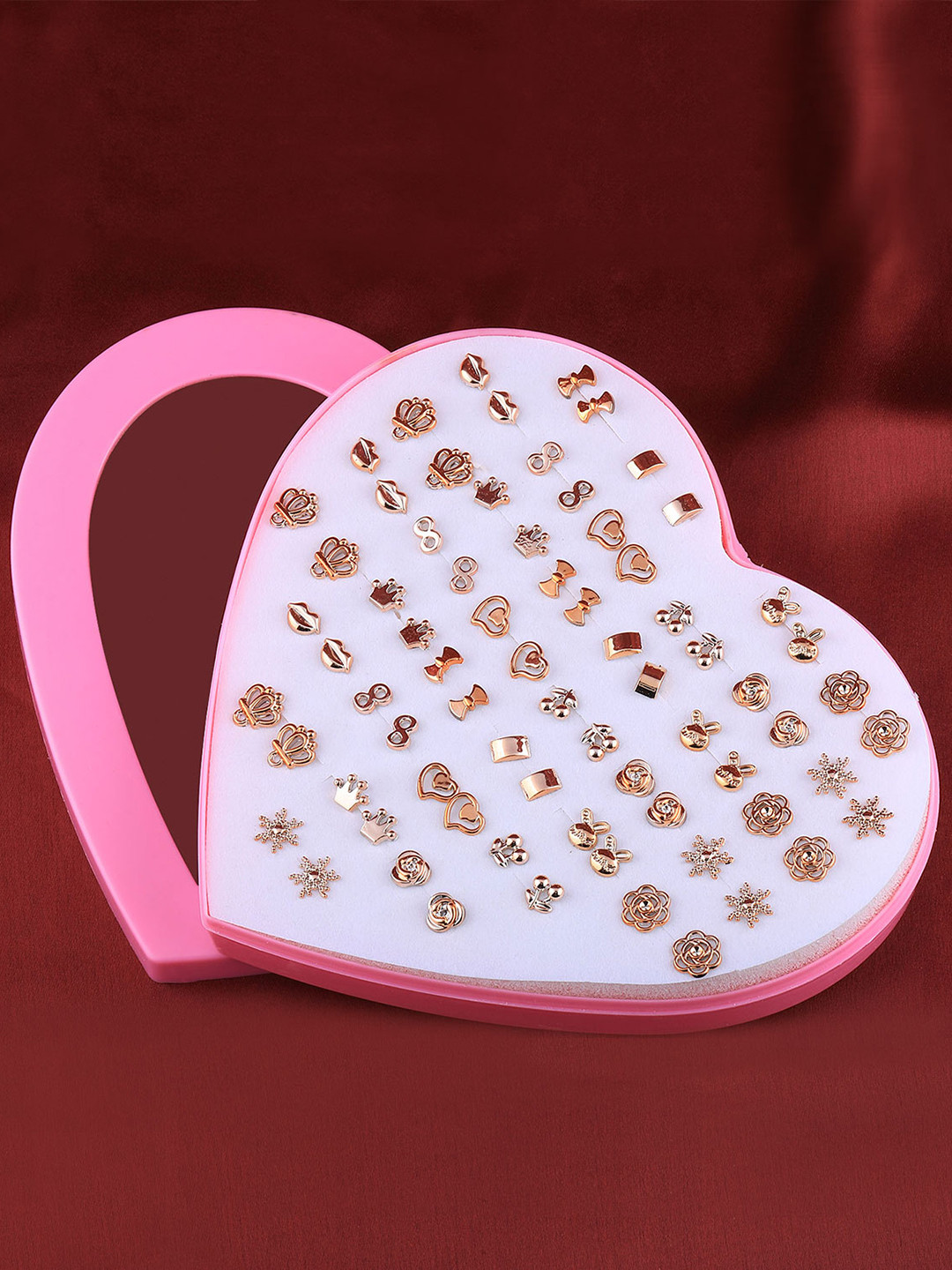 

Silver Shine Women Set of 36 Contemporary Studs Earrings, Gold