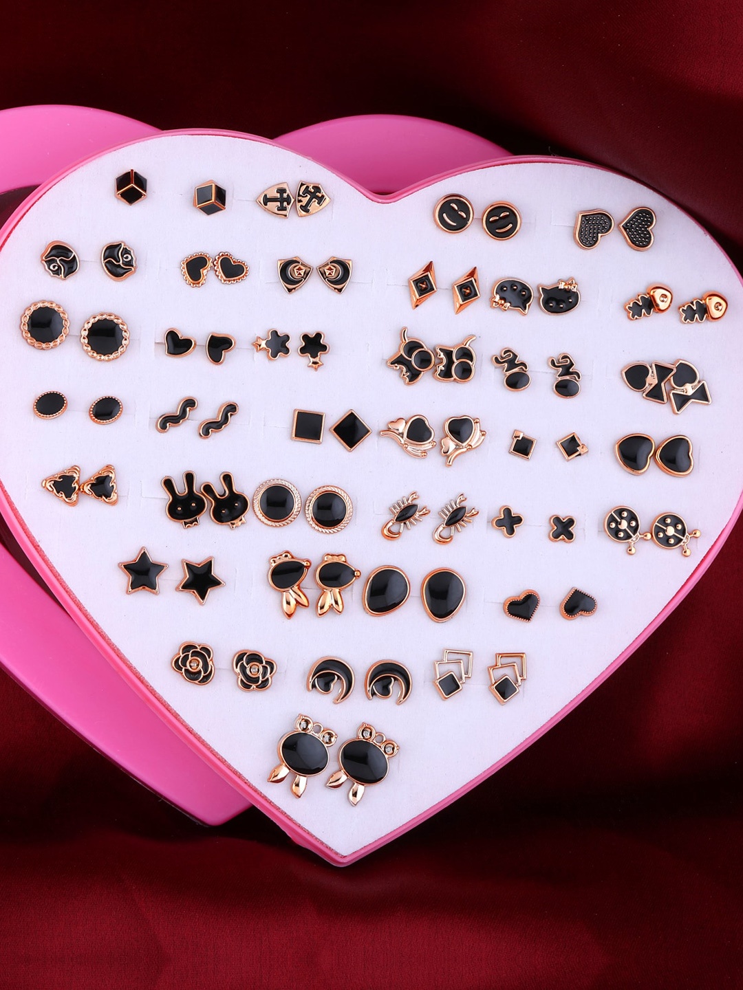 

Silver Shine Women Set of 36 Contemporary Studs Earrings, Black