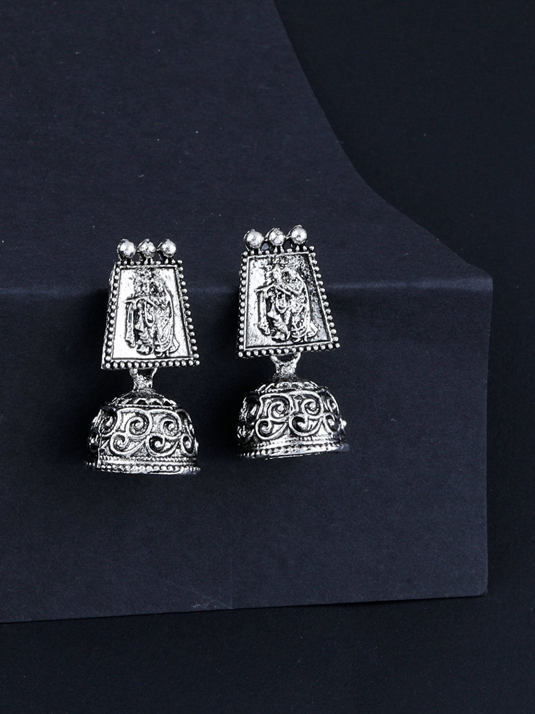 

Silver Shine Silver Plated Dome Shaped Drop Earrings