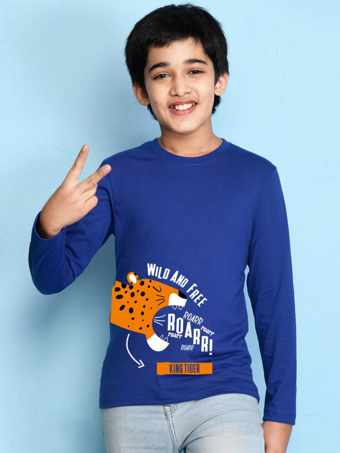 

NUSYL Boys Cotton Blue & White Typography Printed T-shirt