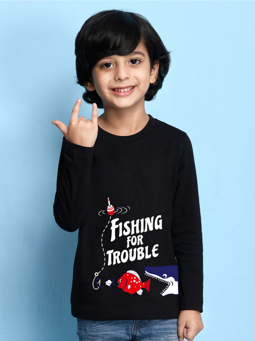 

NUSYL Boys Black Typography Printed Cotton T-shirt