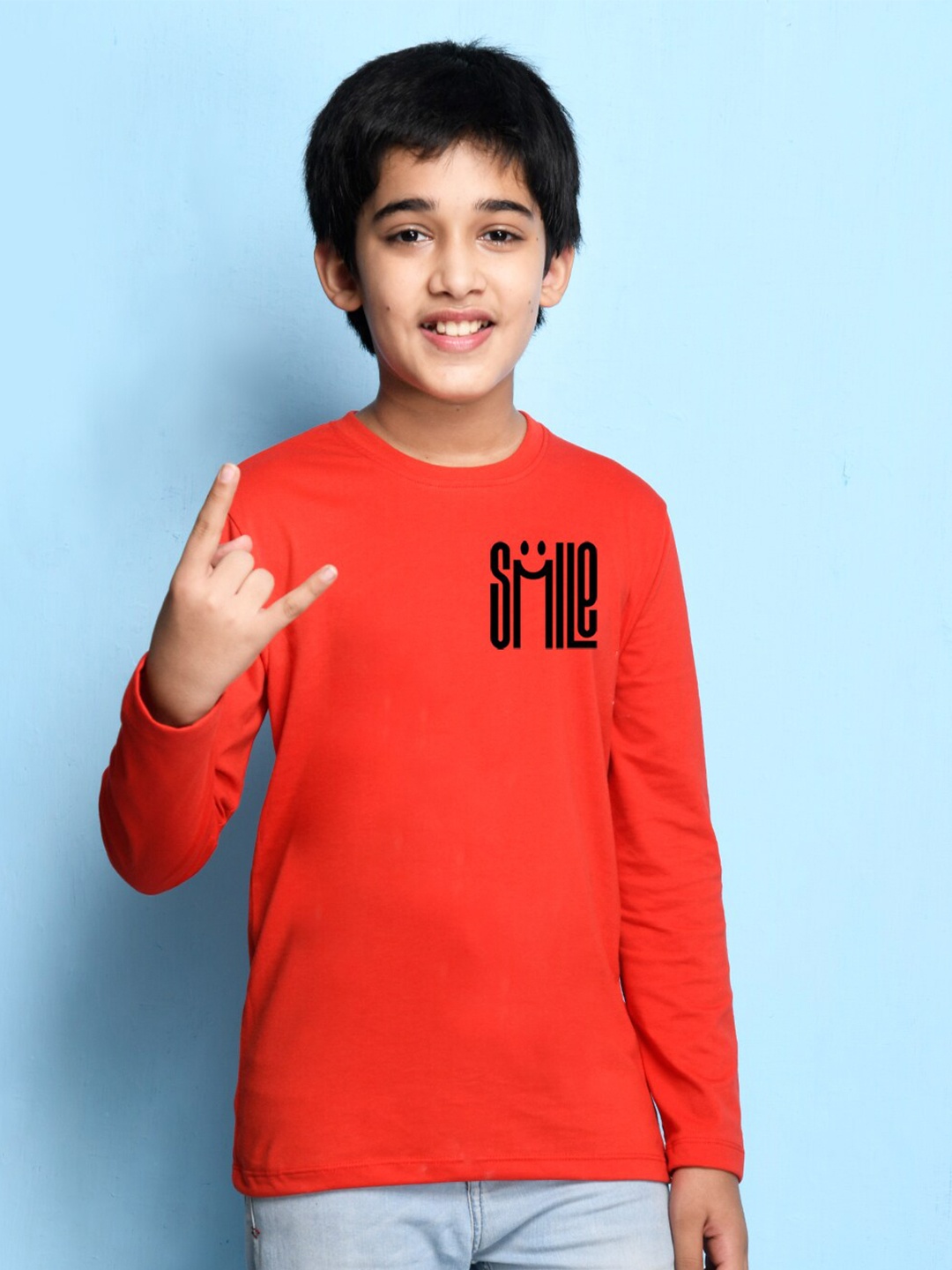 

NUSYL Boys Red Typography Printed Cotton T-shirt