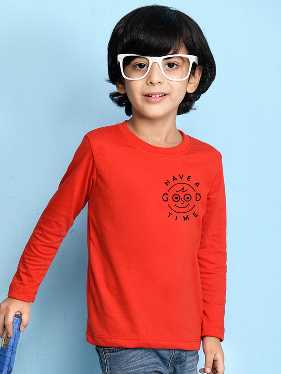 

NUSYL Boys Red Typography Printed Cotton T-shirt