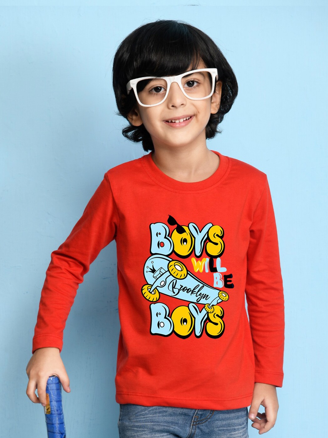 

NUSYL Boys Red Typography Printed T-shirt