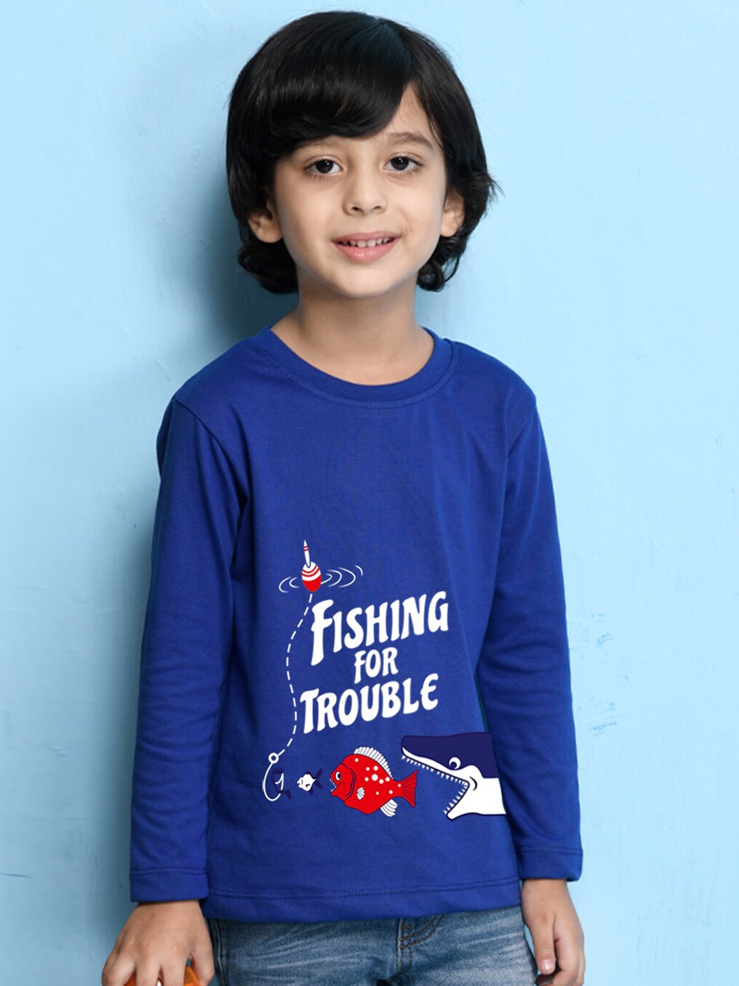 

NUSYL Boys Blue Printed Indigo Cotton T-shirt