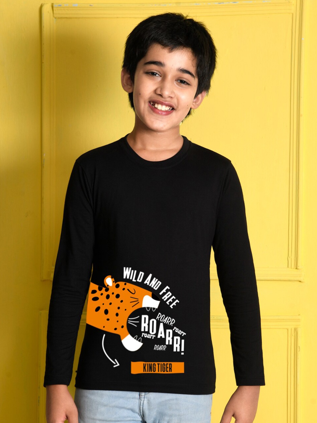 

NUSYL Boys Black Printed Cotton T-shirt