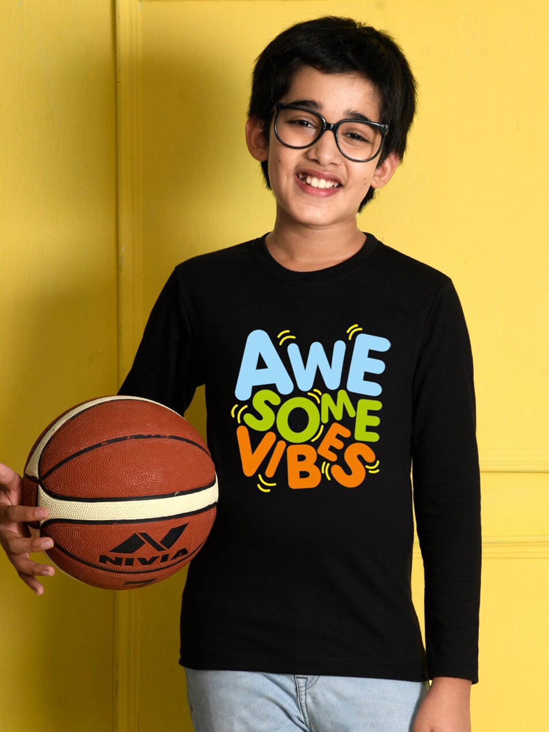 

NUSYL Boys Black Printed Cotton T-shirt