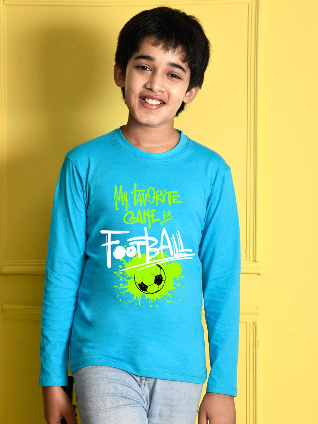 

NUSYL Boys Blue Typography Printed Cotton T-shirt