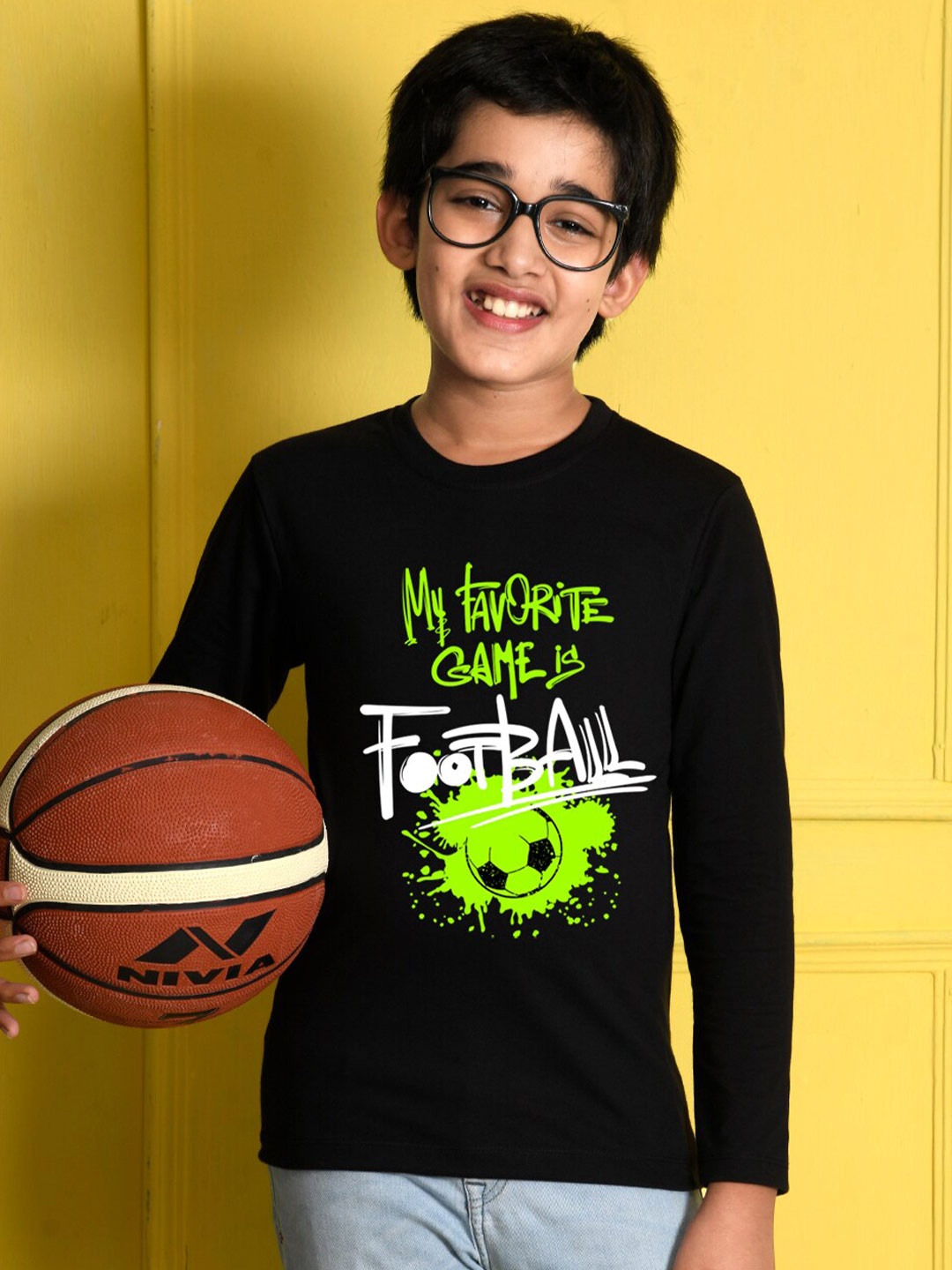 

NUSYL Boys Black Printed Raw Edge Cotton T-shirt