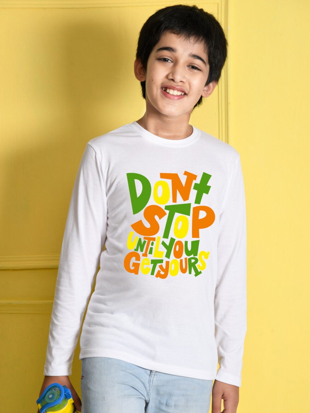 

NUSYL Boys White Typography Cotton T-shirt