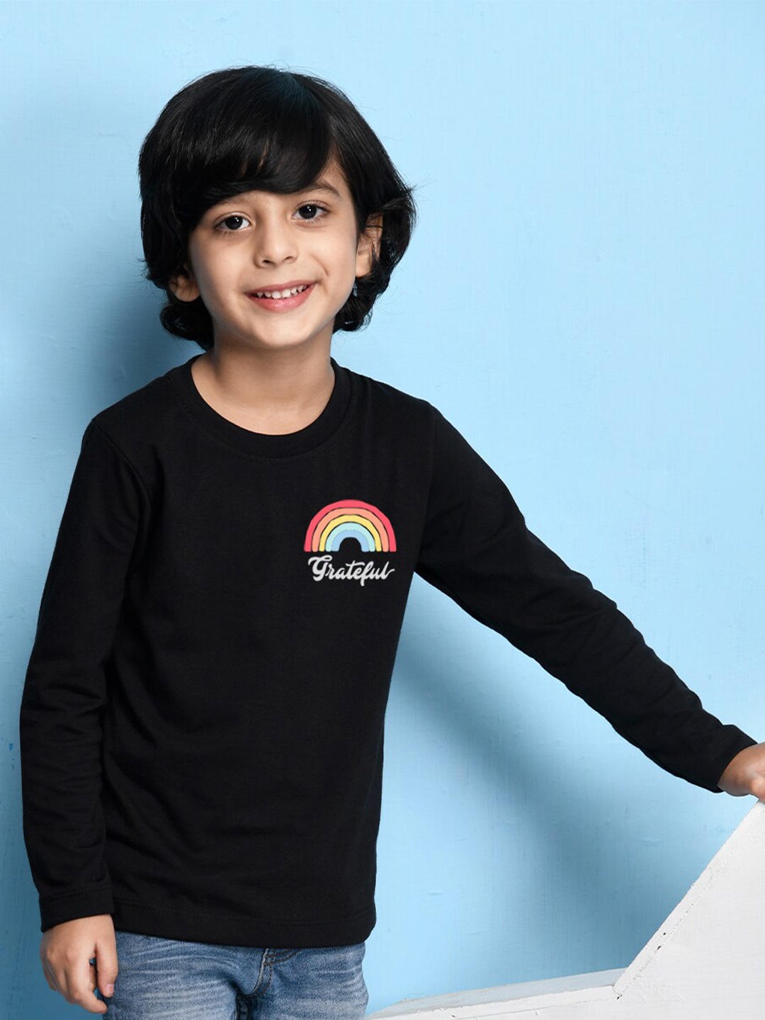 

NUSYL Boys Black Printed Cotton T-shirt