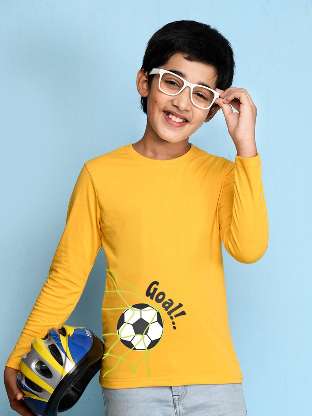 

NUSYL Boys Yellow & Black Printed Cotton T-shirt