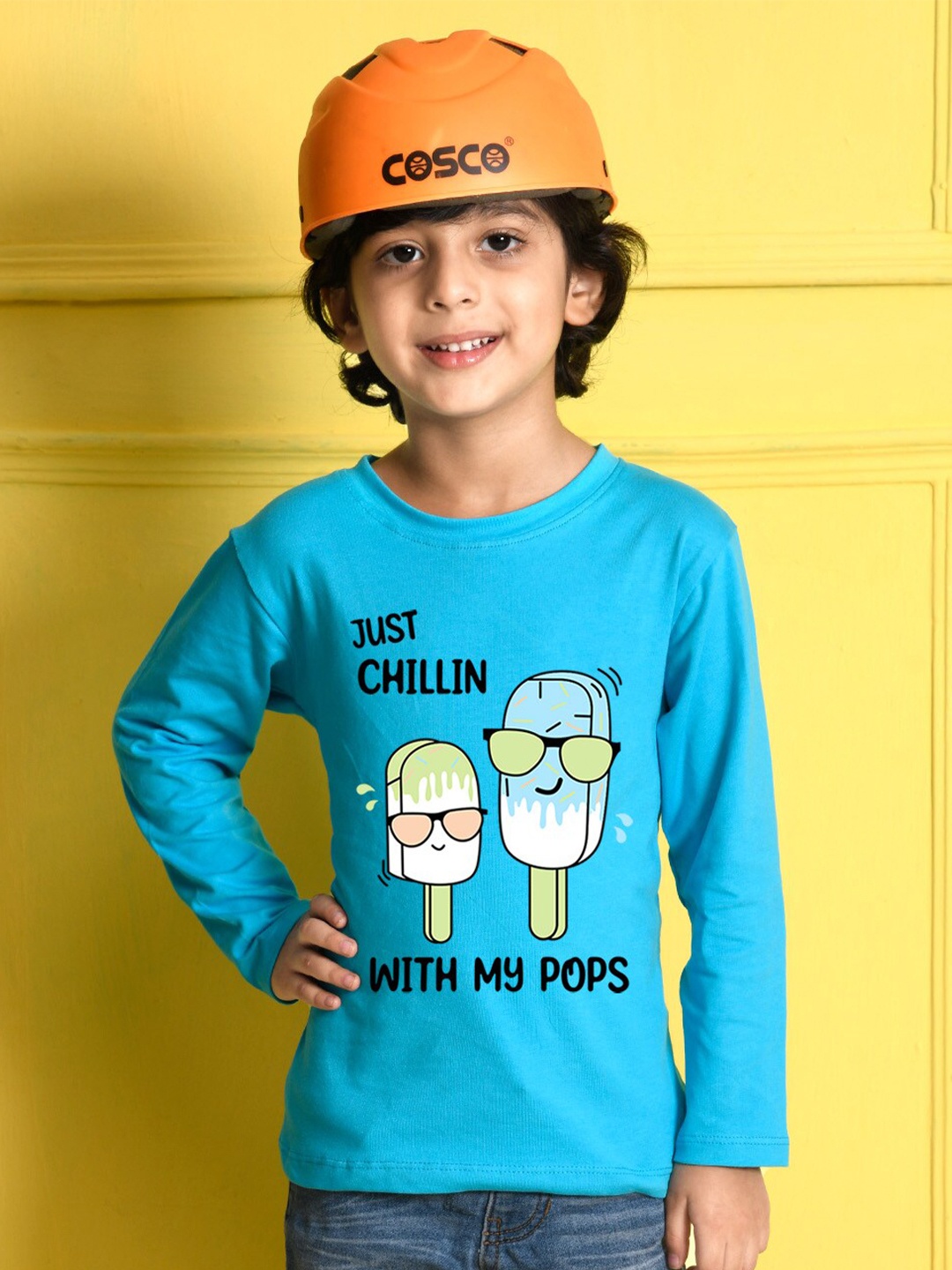 

NUSYL Boys Blue & Black Printed Cotton T-shirt