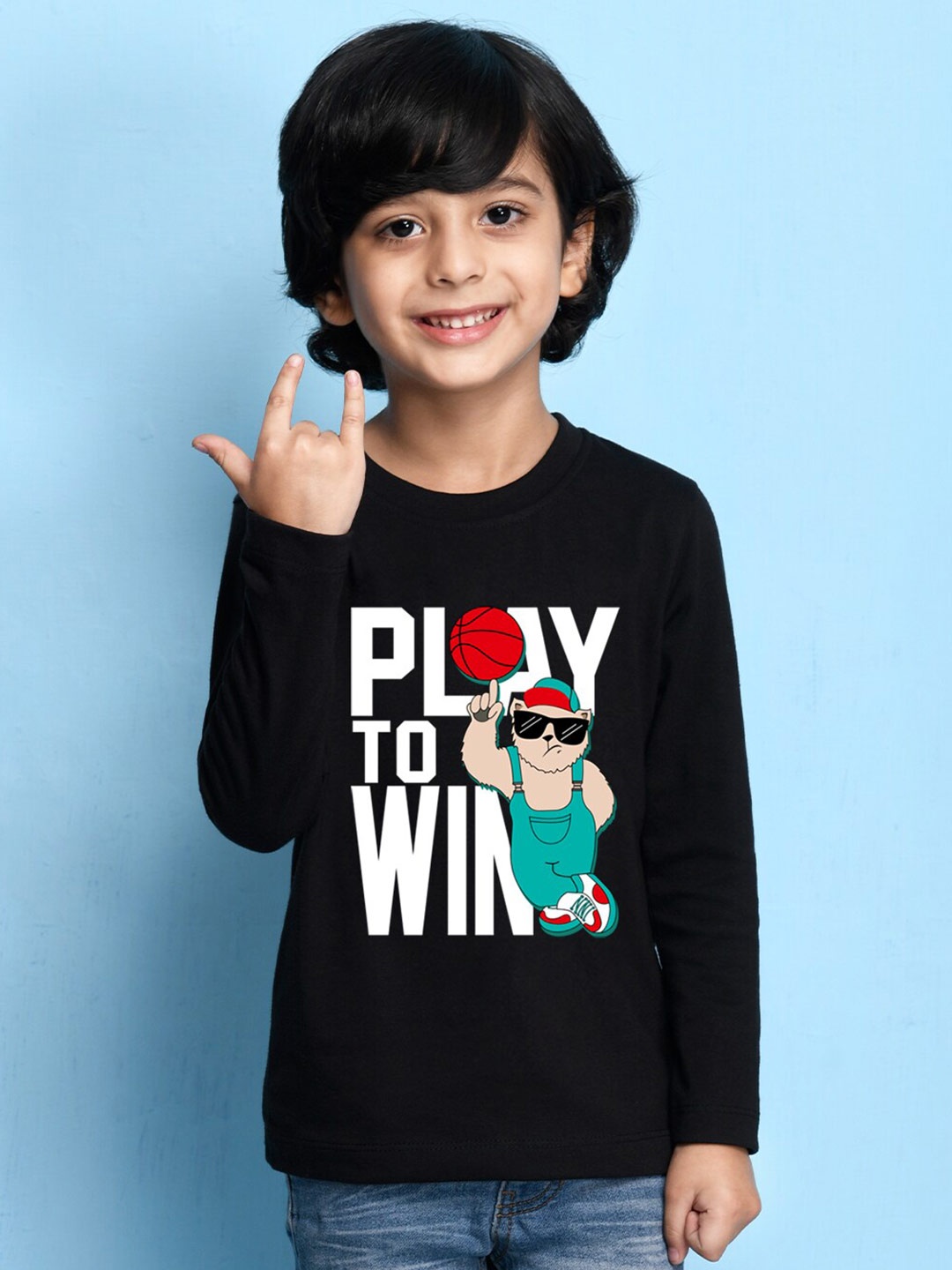 

NUSYL Boys Black & White Printed Cotton T-shirt