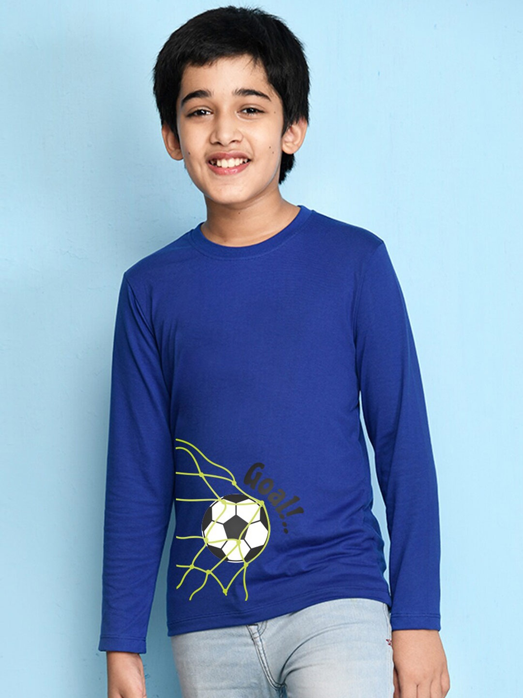 

NUSYL Boys Blue & White Printed Cotton T-shirt