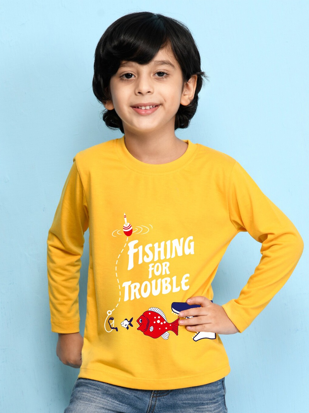 

NUSYL Boys Yellow & White Typography Printed T-shirt